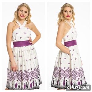 L Lindy Bop Cat Dress Cross Halter Swing Style